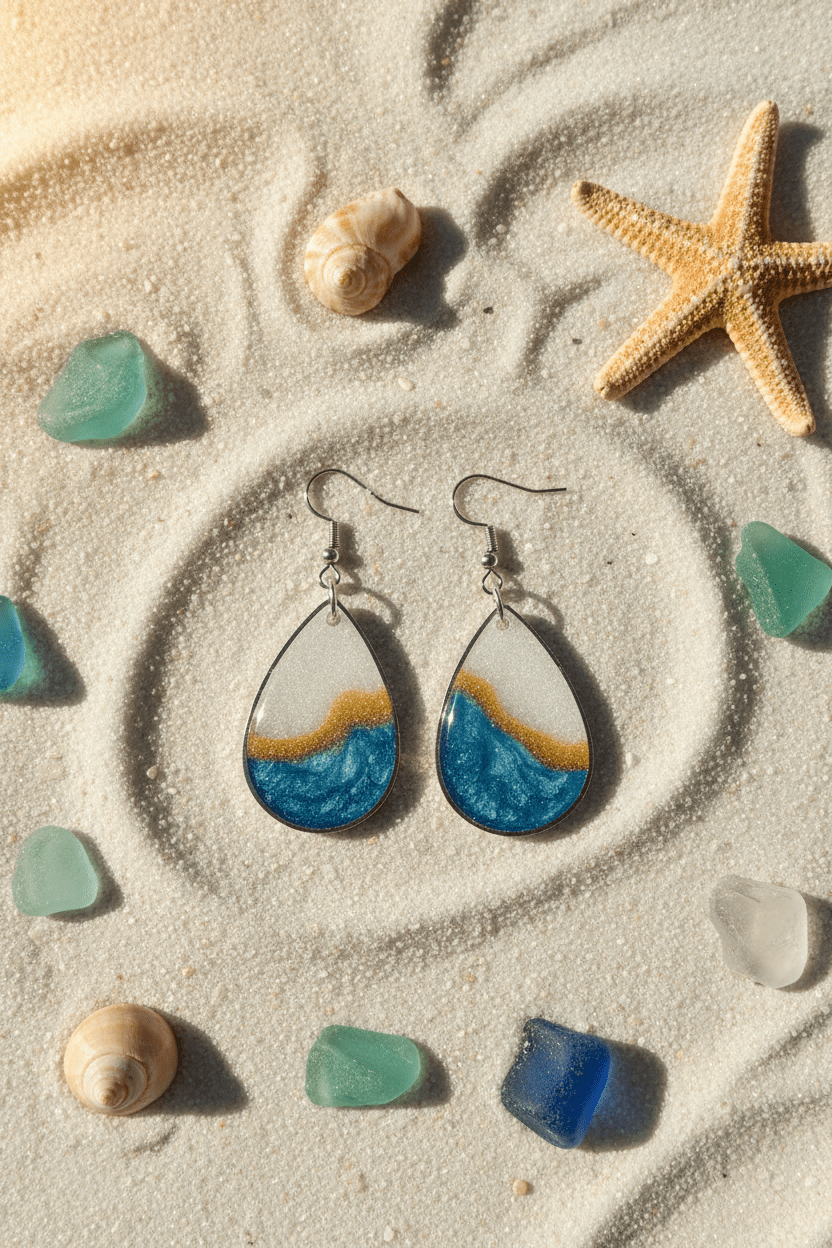 Blue & White Resin Teardrop Earrings – Handmade Jewelry - The Glossy Gift Shop