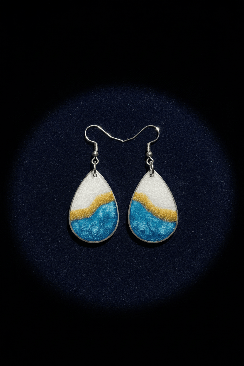 Blue & White Resin Teardrop Earrings – Handmade Jewelry - The Glossy Gift Shop