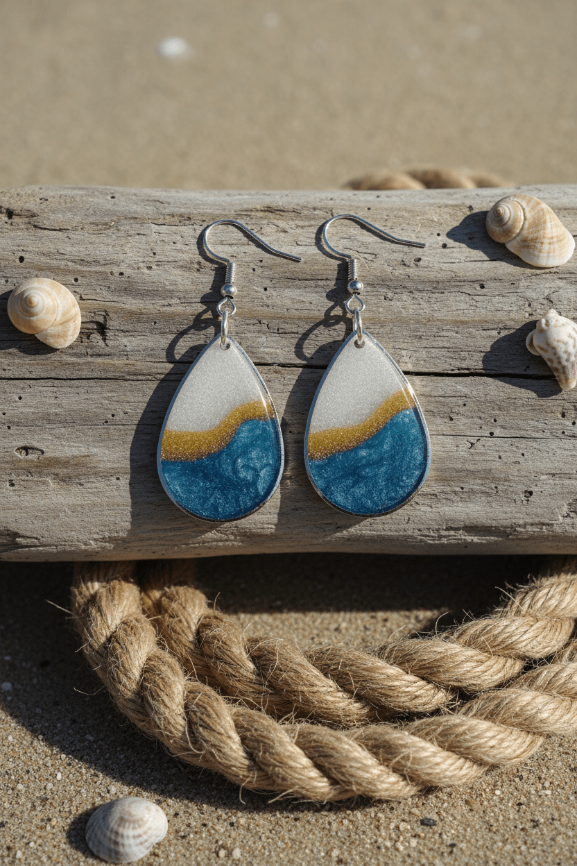Blue & White Resin Teardrop Earrings – Handmade Jewelry - The Glossy Gift Shop