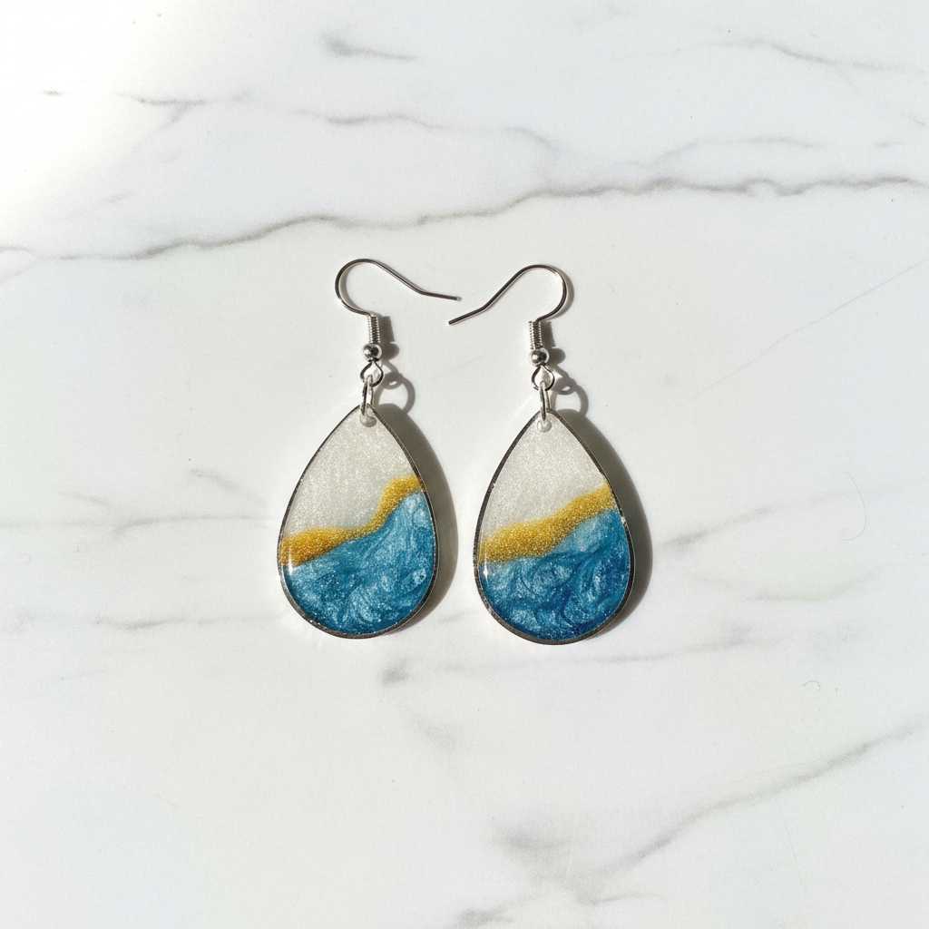 Blue & White Resin Teardrop Earrings – Handmade Jewelry - The Glossy Gift Shop