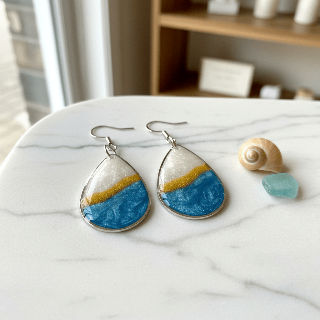 Blue & White Resin Teardrop Earrings – Handmade Jewelry - The Glossy Gift Shop