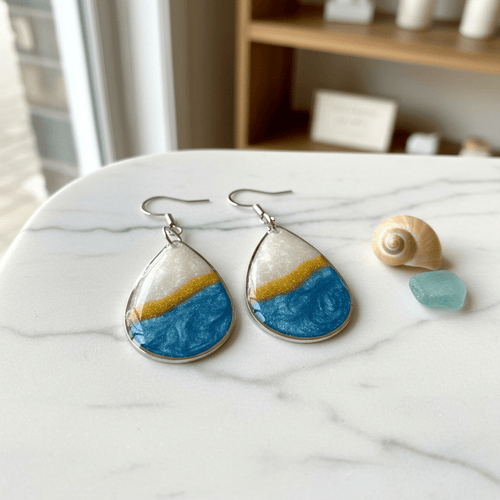 Blue & White Resin Teardrop Earrings – Handmade Jewelry - The Glossy Gift Shop