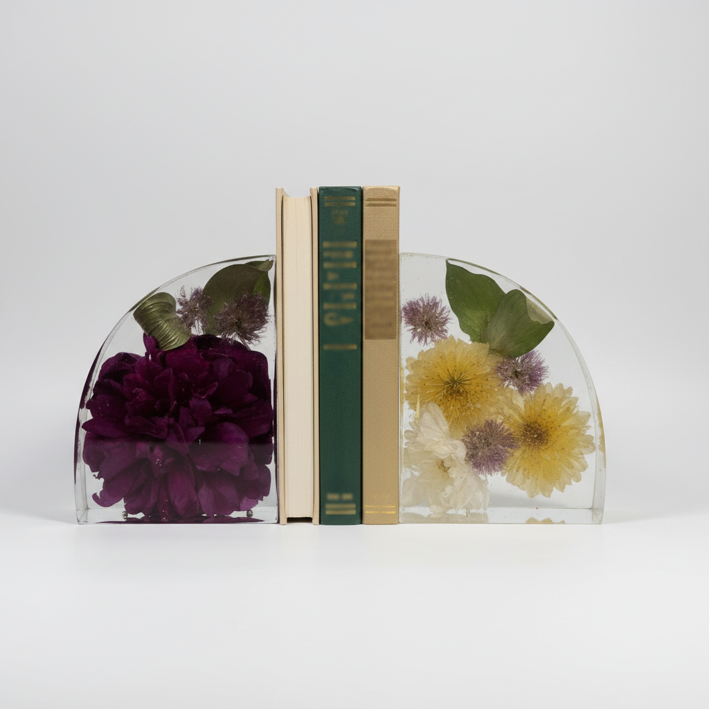 Botanical Resin Bookends with Real Pressed Flowers