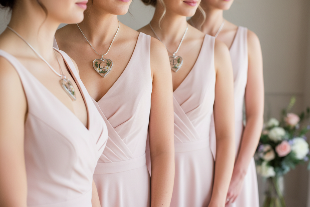 Bridesmaids Collarbone Shot with Initial Pendants