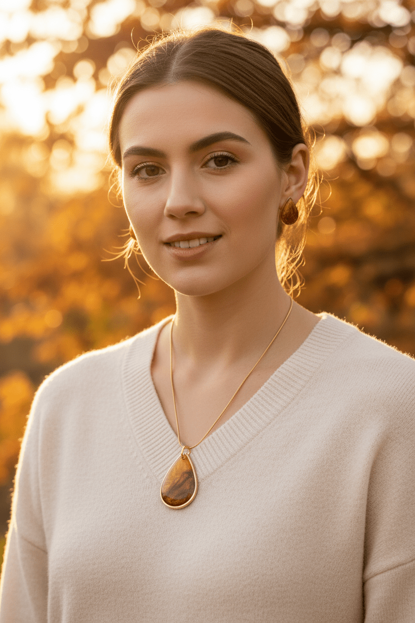 Brown Swirl Resin Pendant & Earring Set – Handmade Jewelry - The Glossy Gift Shop