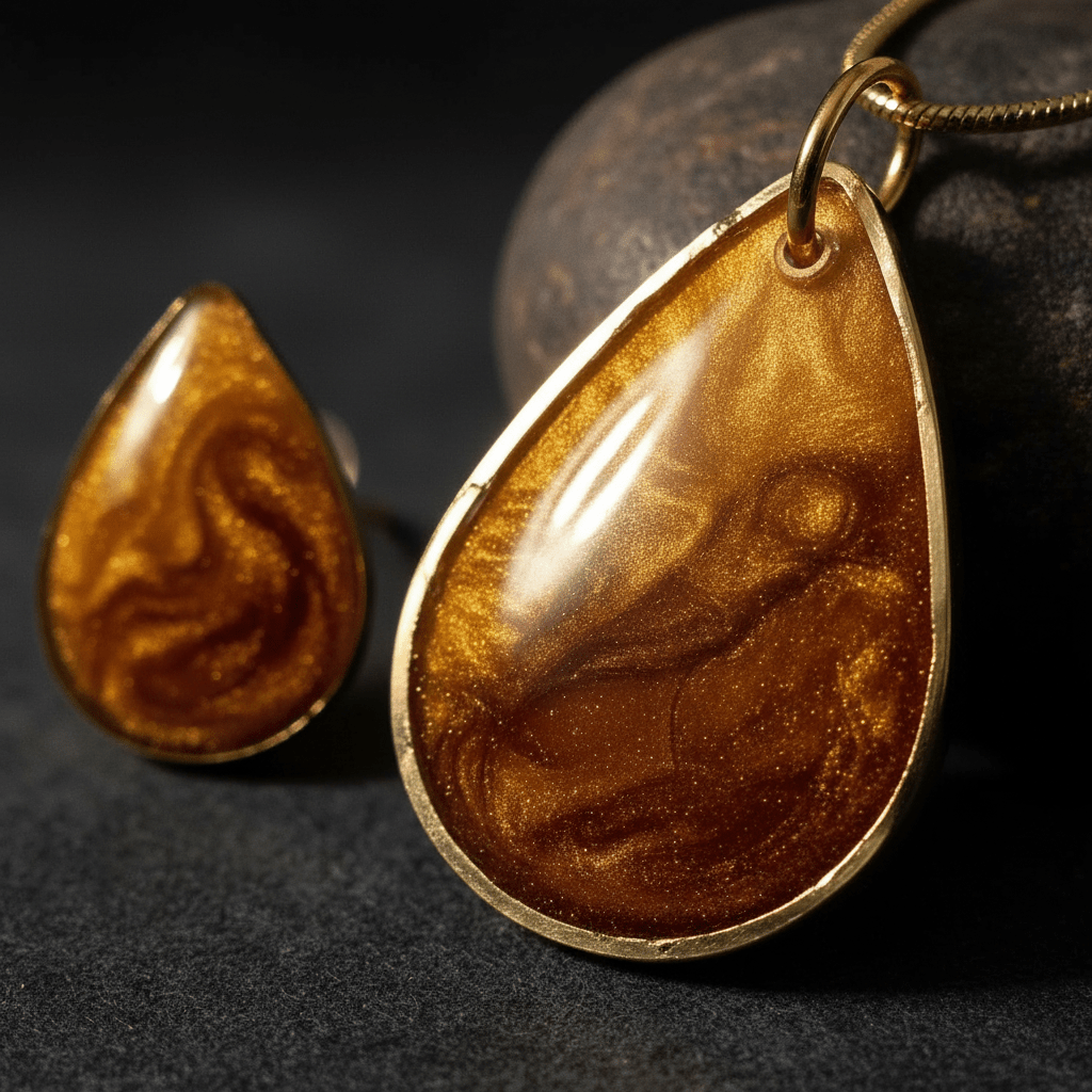 Brown Swirl Resin Pendant & Earring Set – Handmade Jewelry - The Glossy Gift Shop