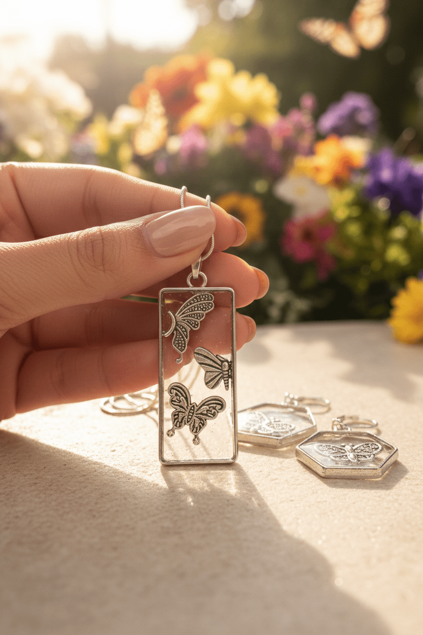 Butterfly Resin Jewelry Set – Necklace & Matching Earrings - The Glossy Gift Shop