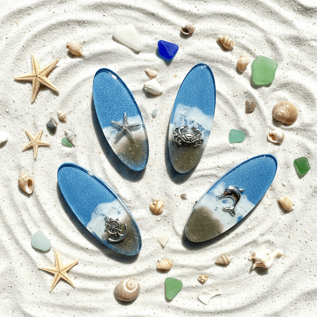 By the Sea Resin Hair Clips – Coastal Beach Barrettes with Sea Creature Charms - The Glossy Gift Shop