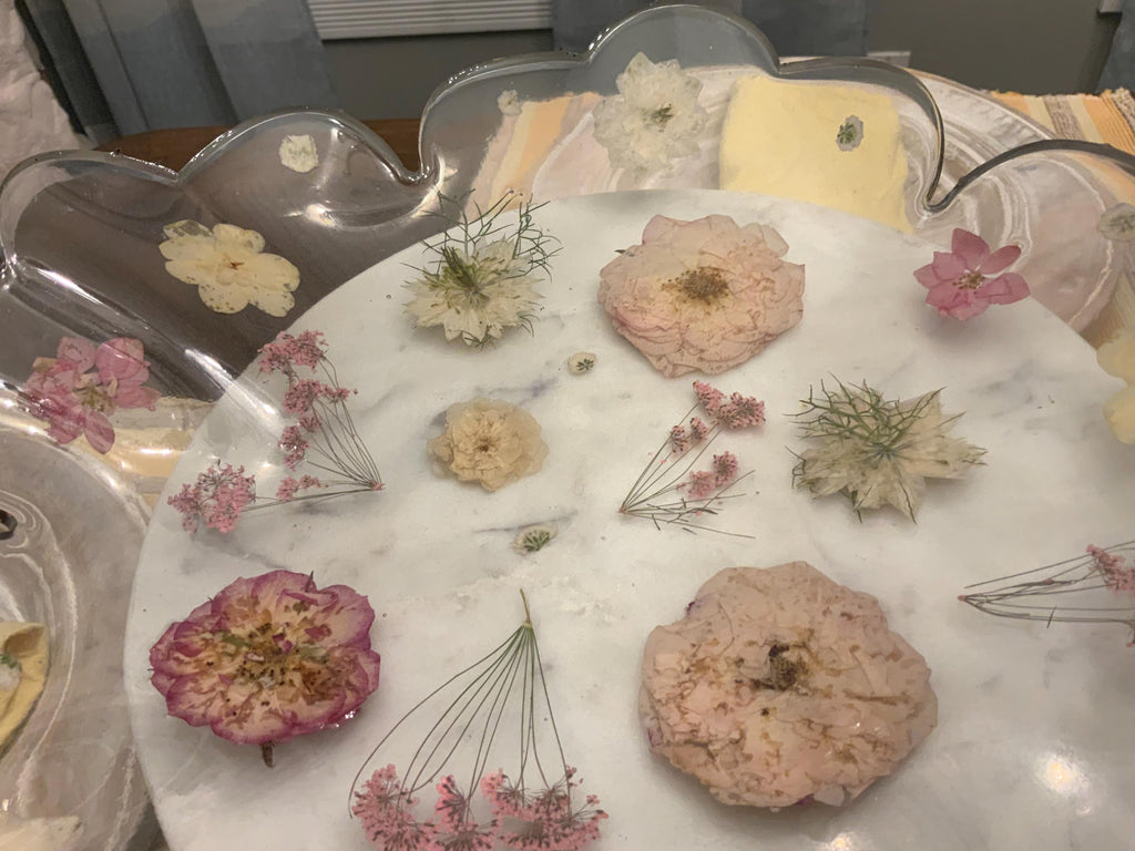 Resin Pressed Flower Bowl: Silver Rimmed Floral Decor