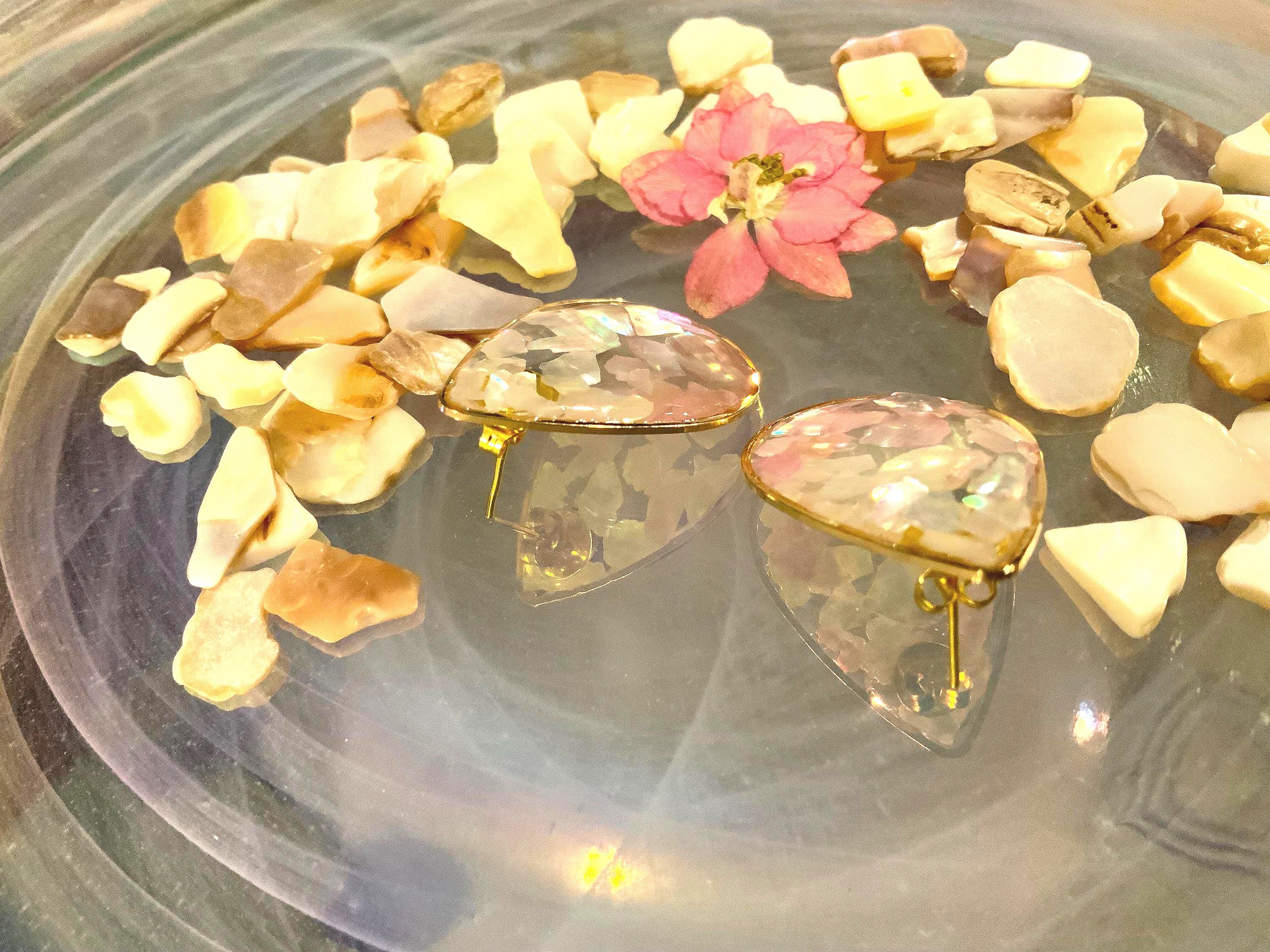 Abalone Gold Teardrop Post Earrings