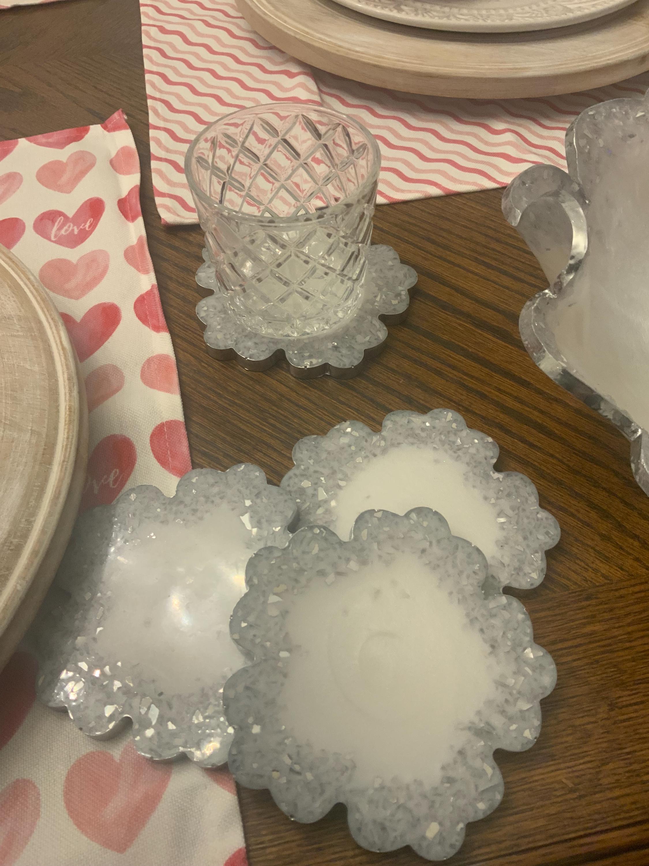 Mirror White Shimmer 6 Piece Coaster Set