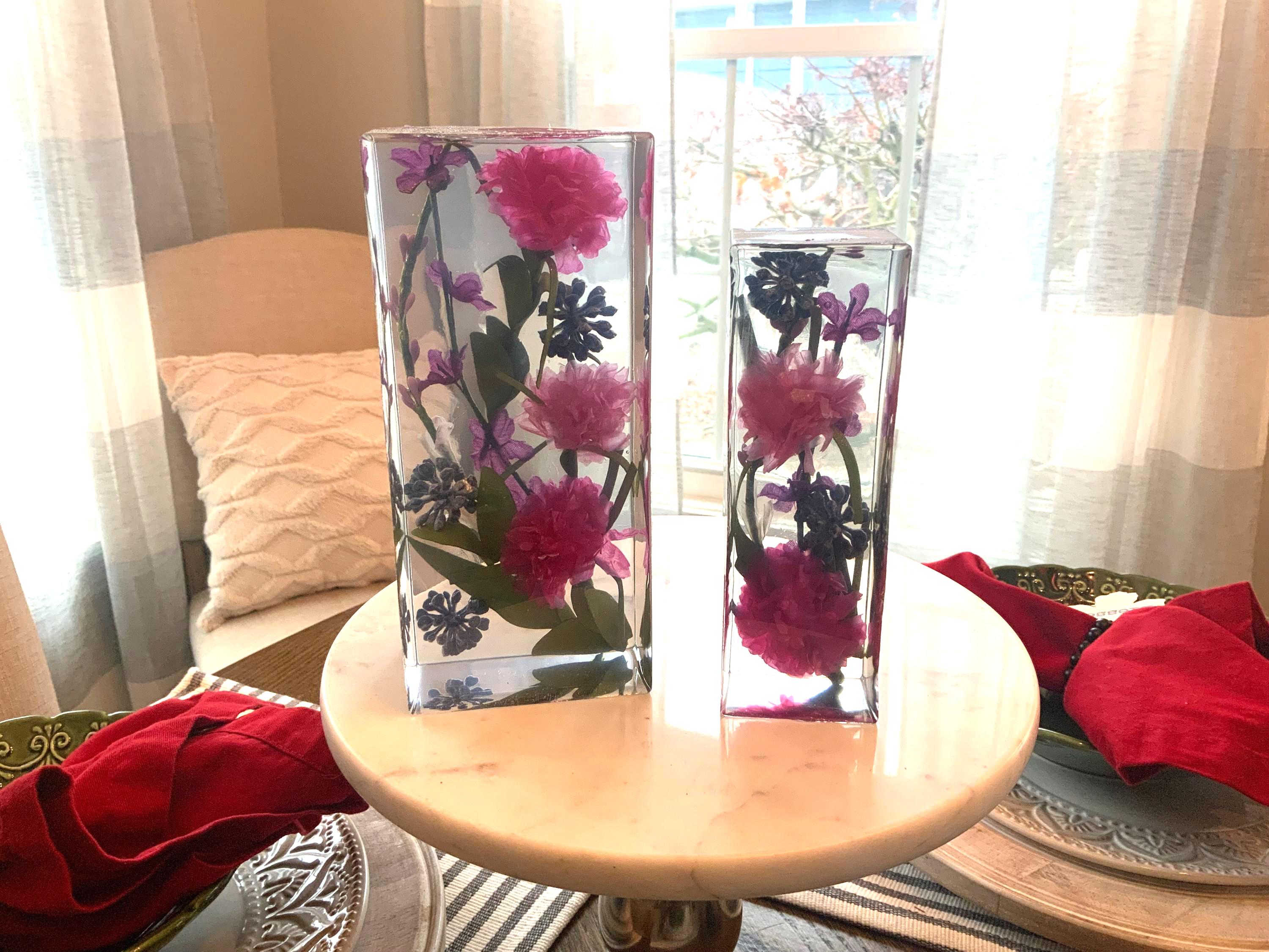 Handmade Resin Bookends – Pink Floral Design, Decorative Book Holder