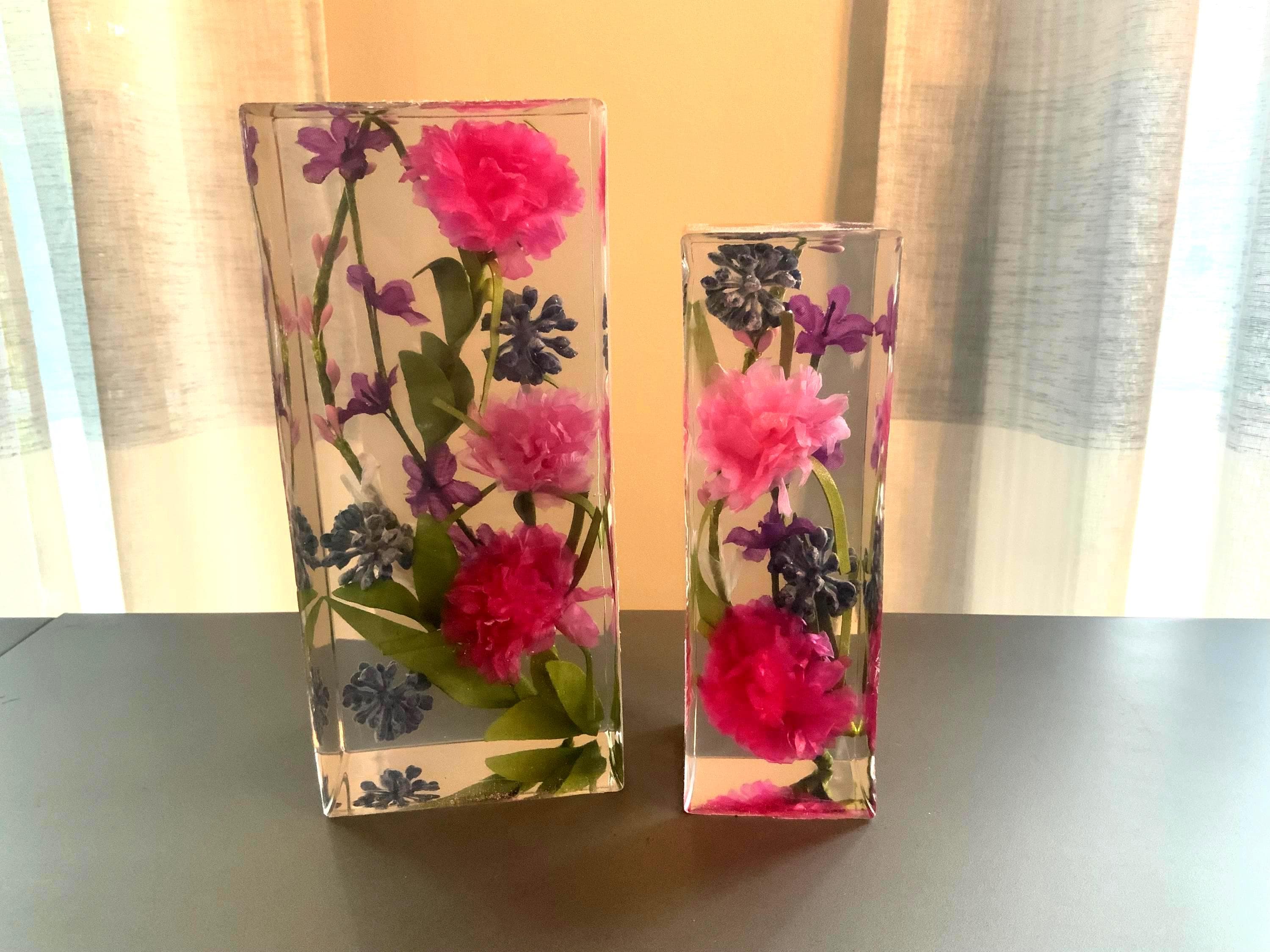 Handmade Resin Bookends – Pink Floral Design, Decorative Book Holder