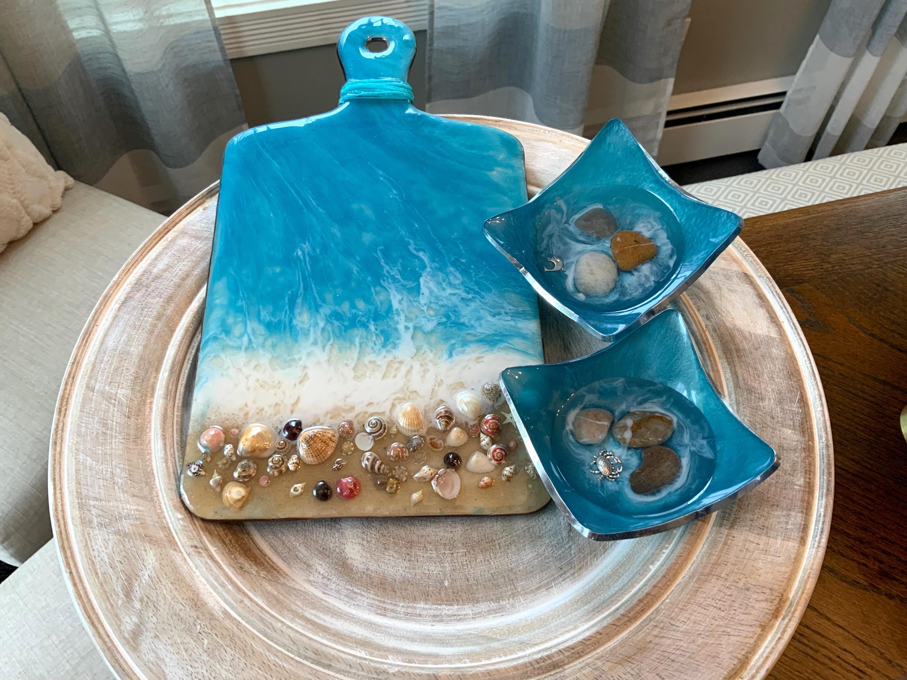 Handmade Resin Charcuterie Board – Ocean Design, Serves 2