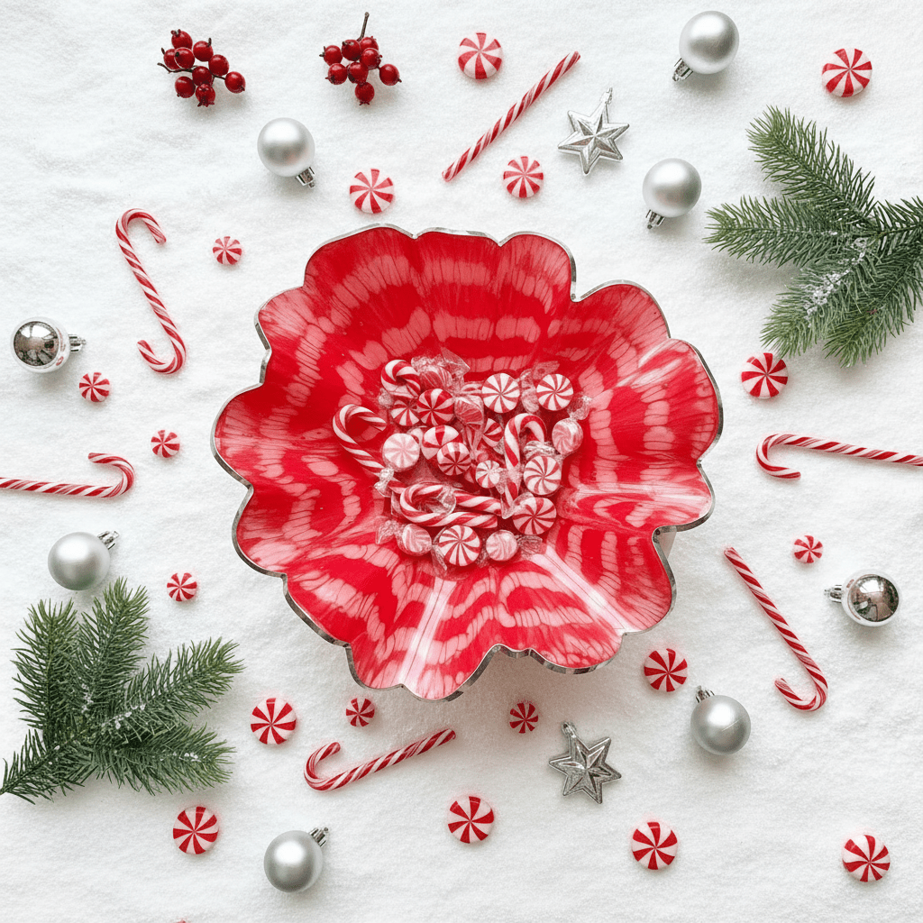 Candy Cane Resin Bowl – Red & White Christmas Decor - The Glossy Gift Shop