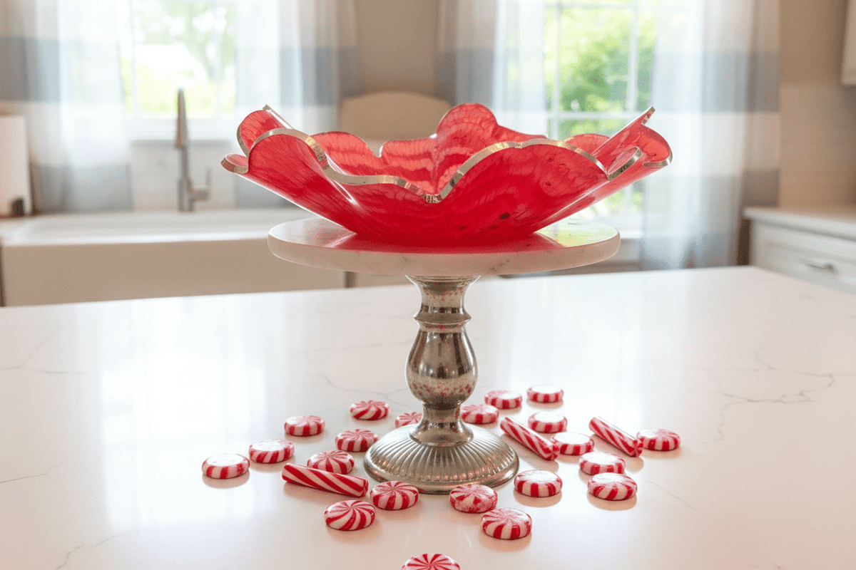 Candy Cane Resin Bowl – Red & White Christmas Decor - The Glossy Gift Shop