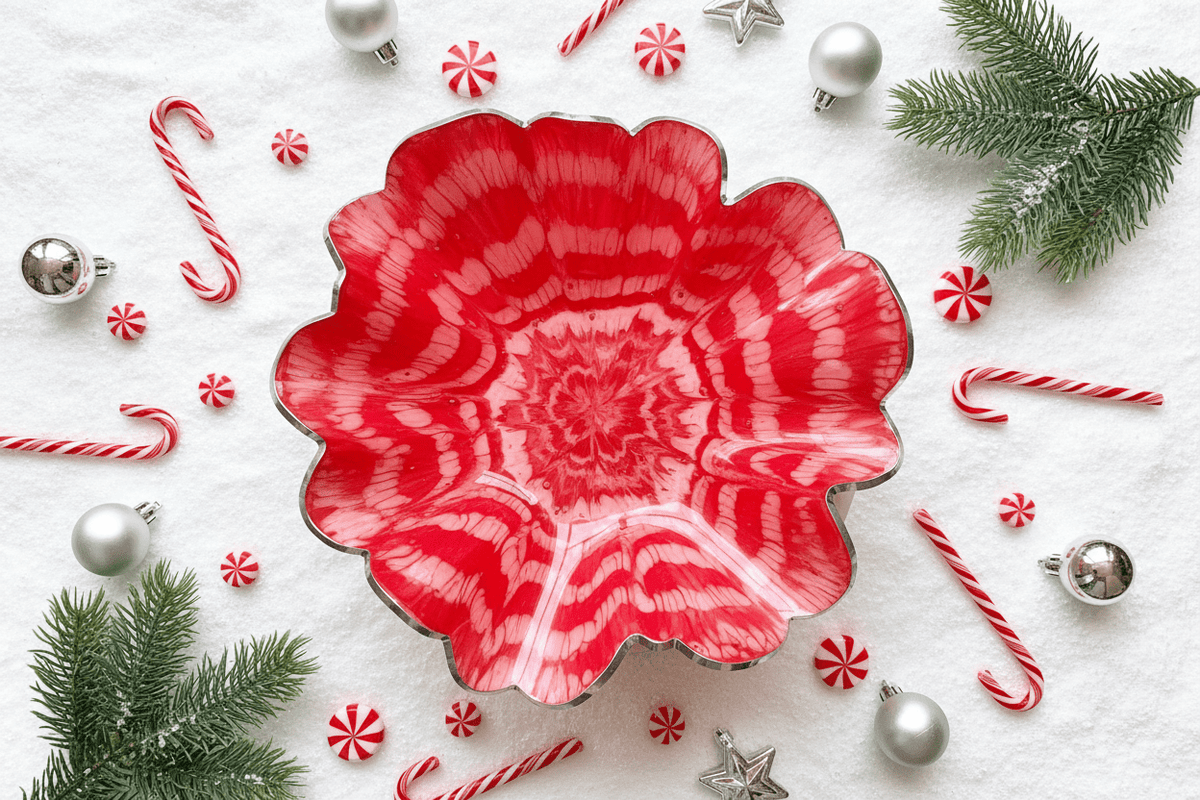 Candy Cane Resin Bowl – Red & White Christmas Decor - The Glossy Gift Shop