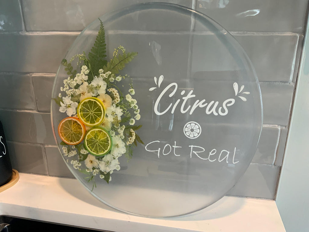 Our “Citrus Got Real” Serving Tray and Coasters