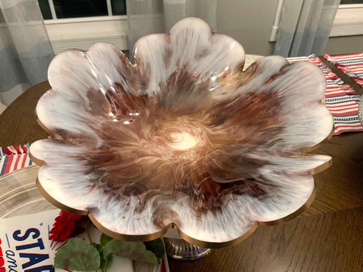 Coffee & Cream Resin Bowl – Handmade Neutral Home Decor - The Glossy Gift Shop