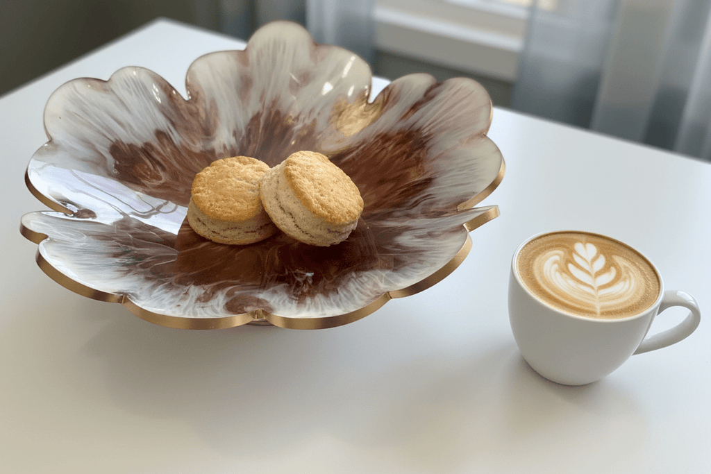 Coffee & Cream Resin Bowl – Handmade Neutral Home Decor - The Glossy Gift Shop