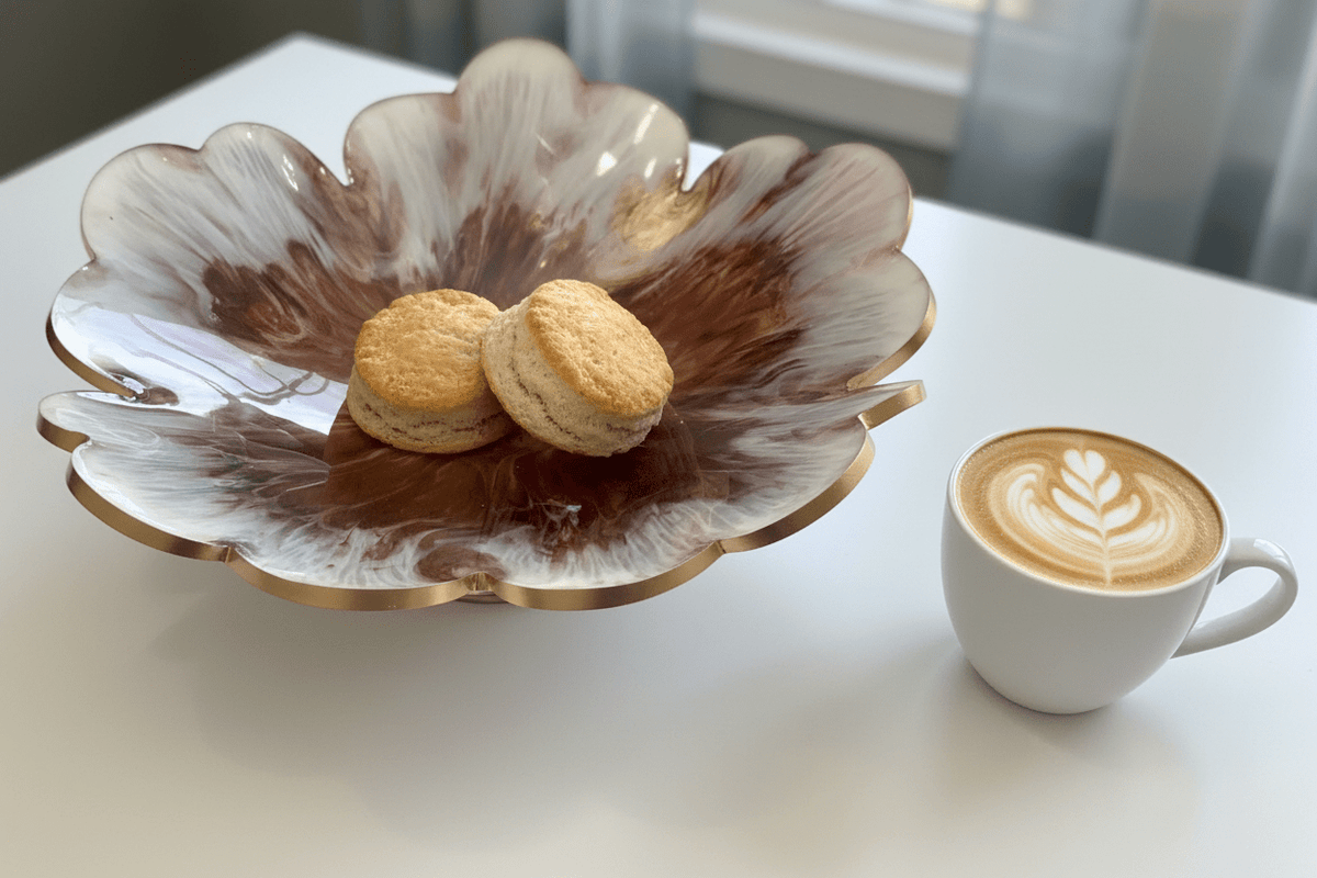 Coffee & Cream Resin Bowl – Handmade Neutral Home Decor - The Glossy Gift Shop