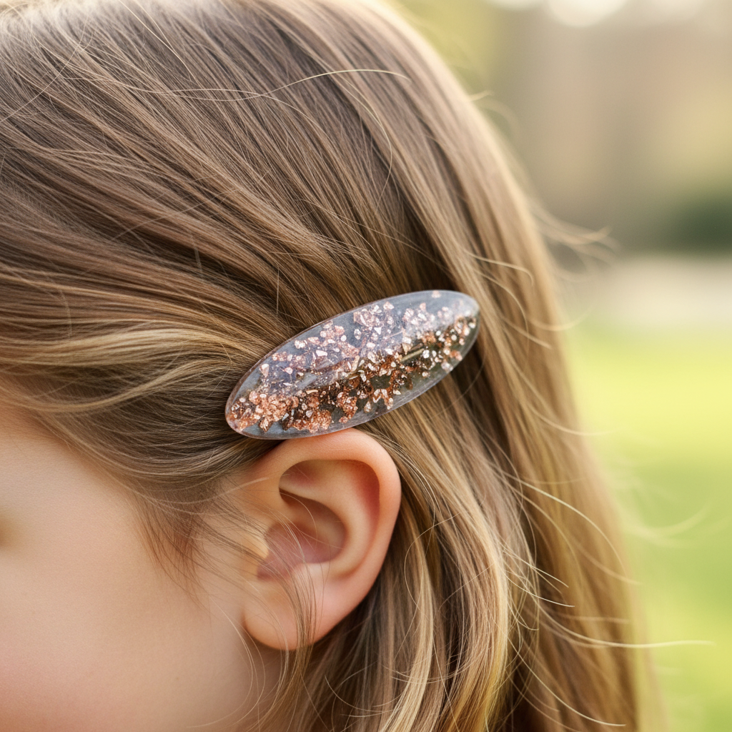 Copper Bronze Clip in Child's Hair