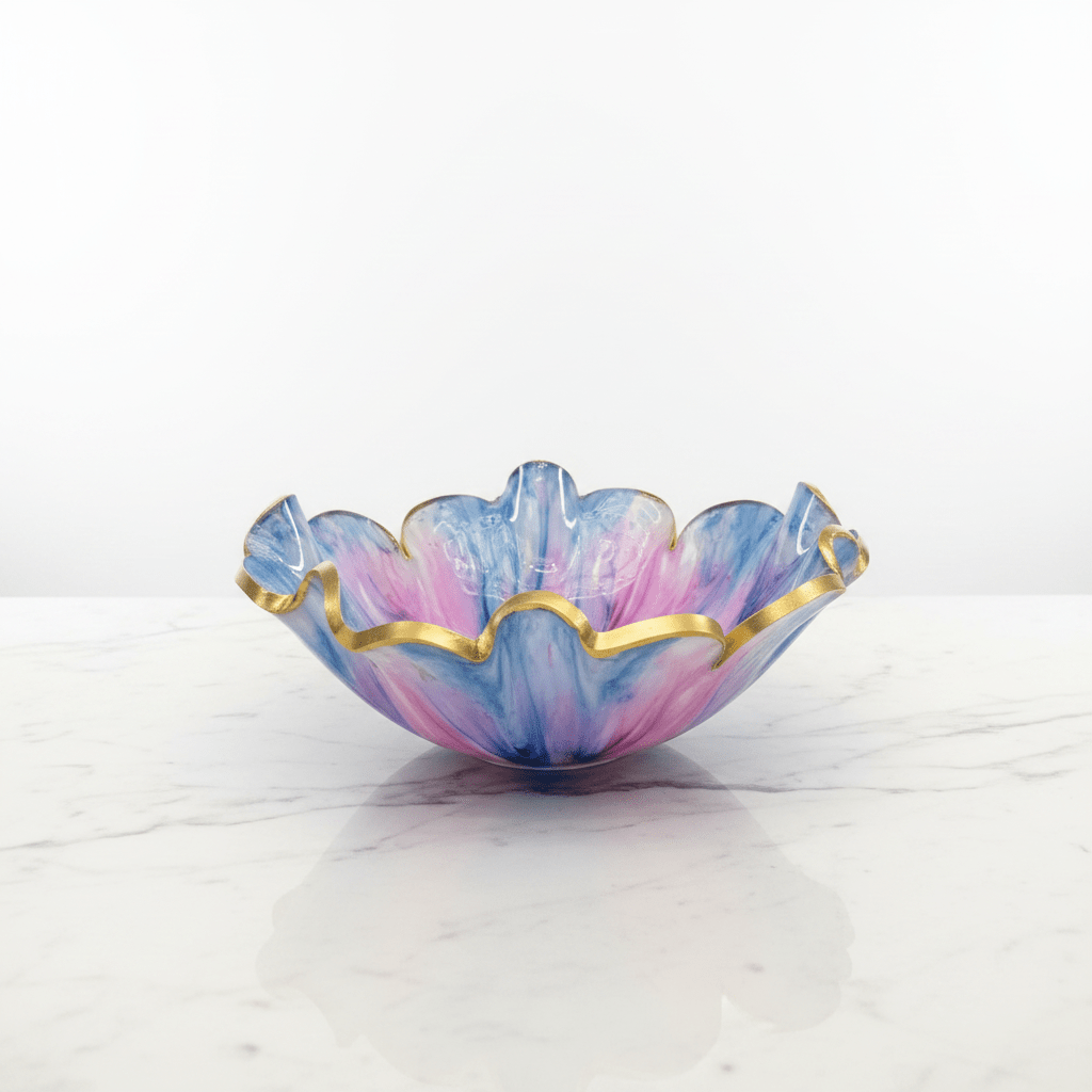 Cotton Candy Resin Bowl – Blue, Orchid & Gold Handmade Decor - The Glossy Gift Shop