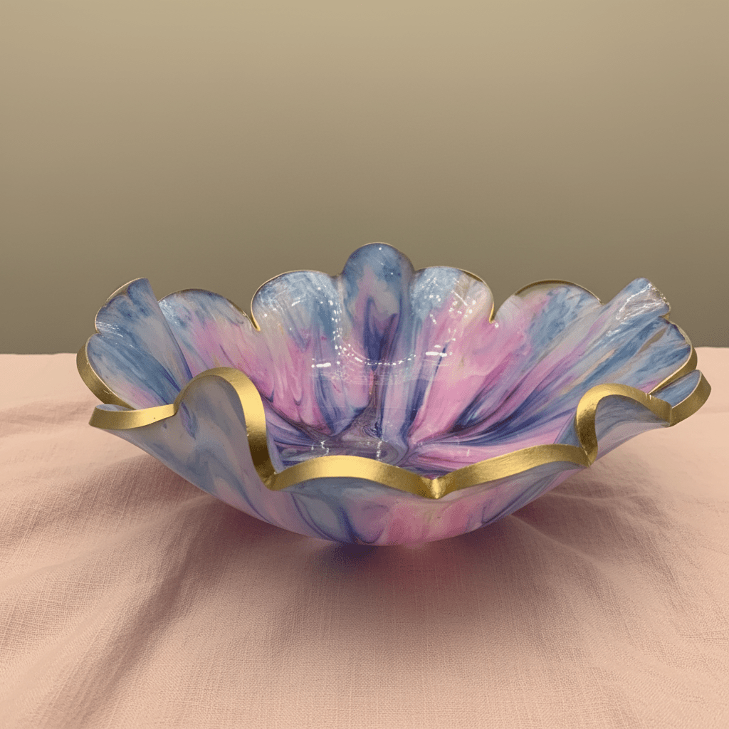 Cotton Candy Resin Bowl – Blue, Orchid & Gold Handmade Decor - The Glossy Gift Shop