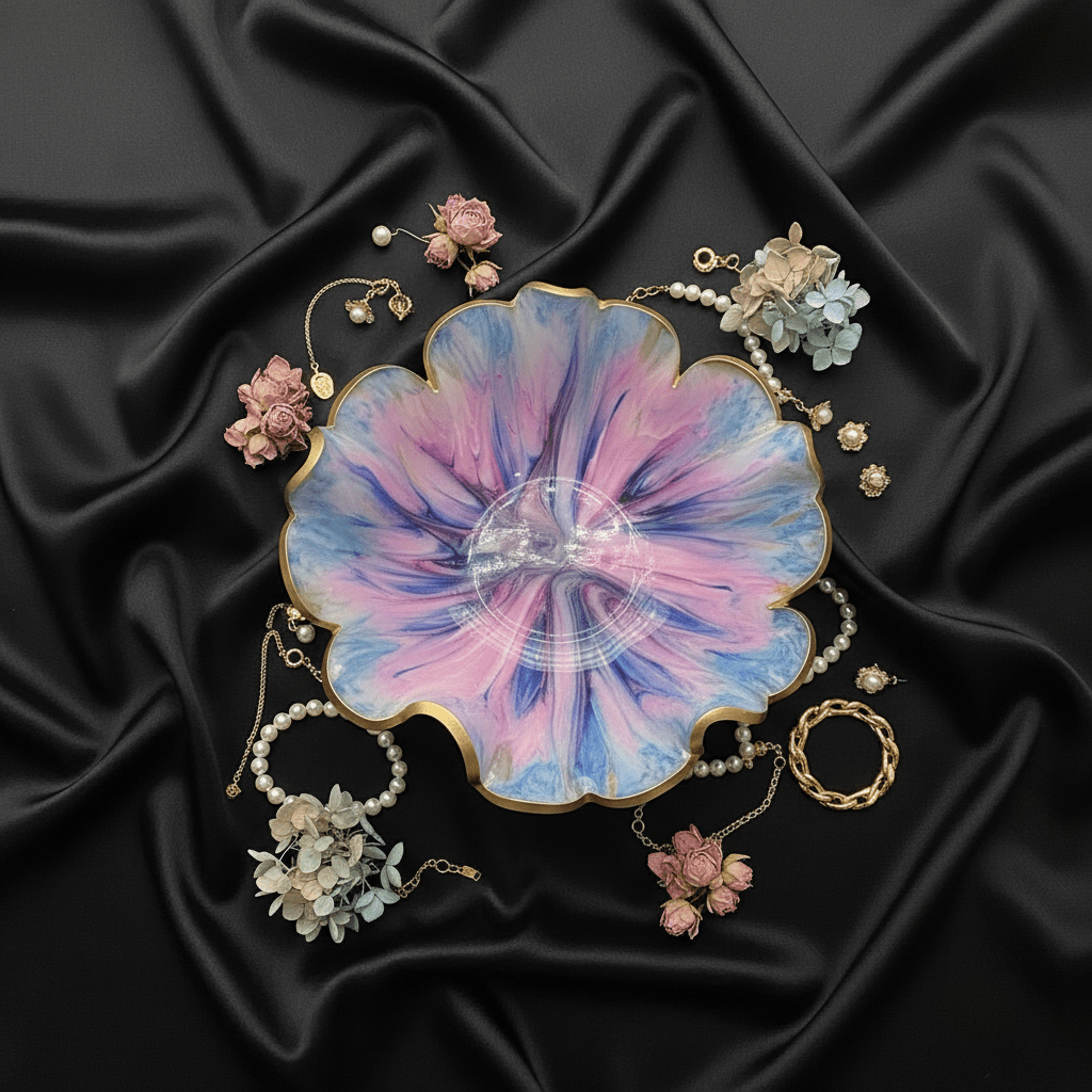 Cotton Candy Resin Bowl – Blue, Orchid & Gold Handmade Decor - The Glossy Gift Shop