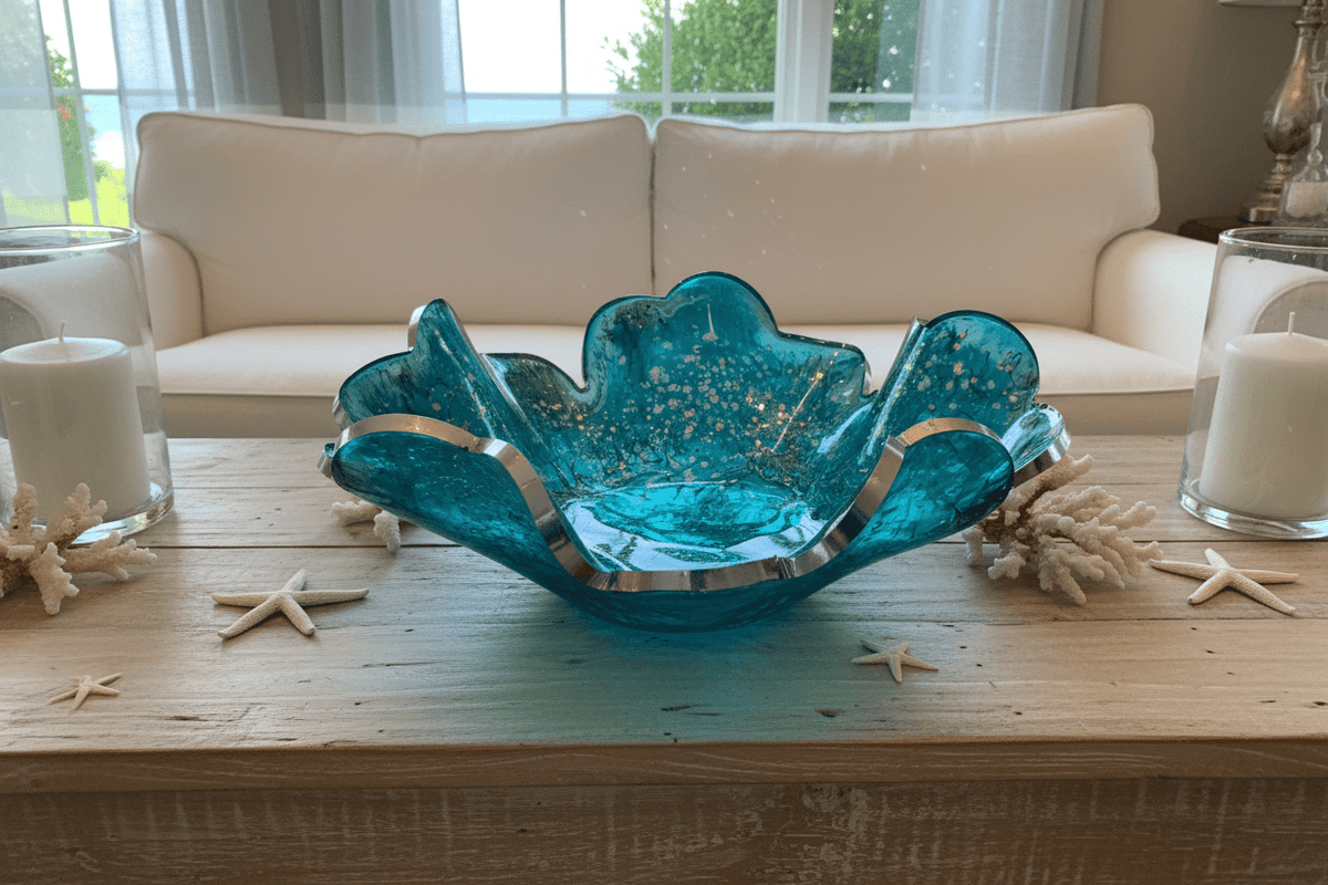 Cyan Ocean Resin Bowl – Coastal Blue & Green Handmade Decor - The Glossy Gift Shop