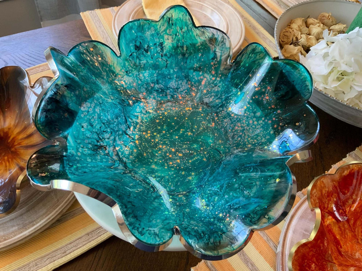 Cyan Ocean Resin Bowl – Coastal Blue & Green Handmade Decor - The Glossy Gift Shop