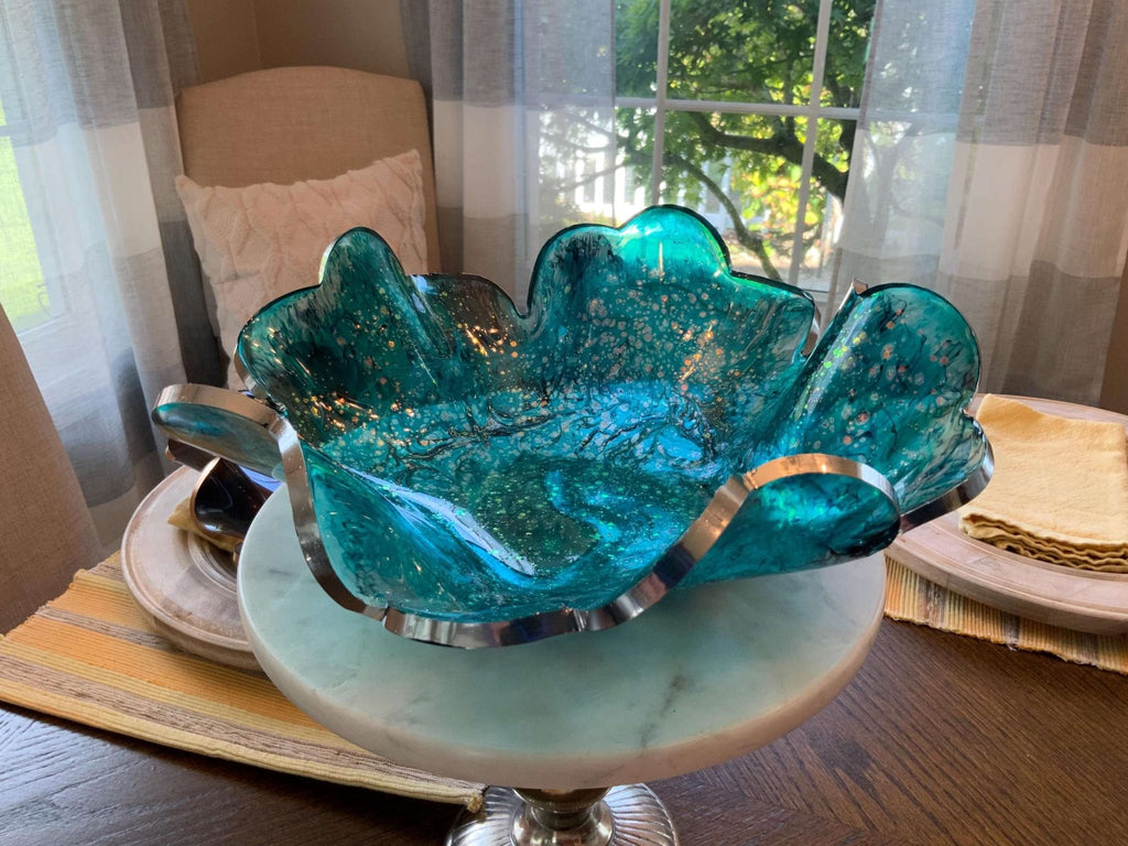 Cyan Ocean Resin Bowl – Coastal Blue & Green Handmade Decor - The Glossy Gift Shop
