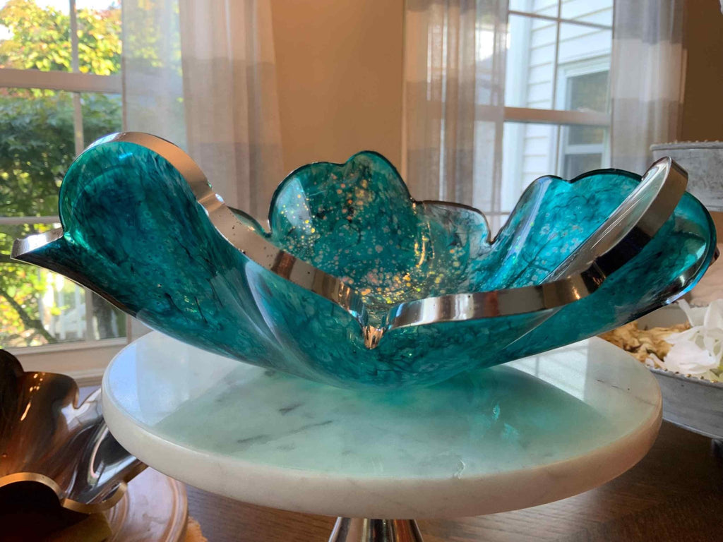 Cyan Ocean Resin Bowl – Coastal Blue & Green Handmade Decor - The Glossy Gift Shop