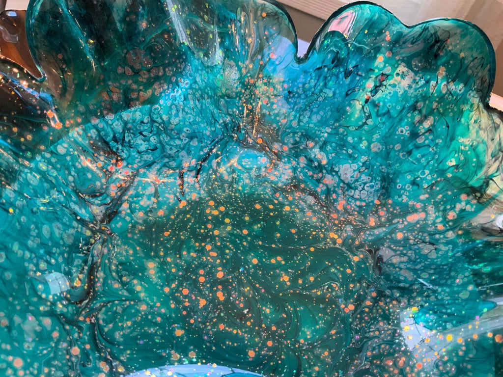 Cyan Ocean Resin Bowl – Coastal Blue & Green Handmade Decor - The Glossy Gift Shop