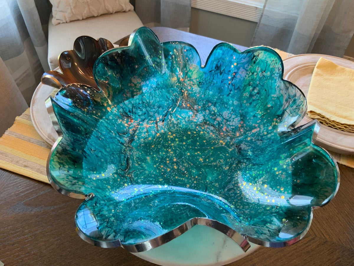 Cyan Ocean Resin Bowl – Coastal Blue & Green Handmade Decor - The Glossy Gift Shop