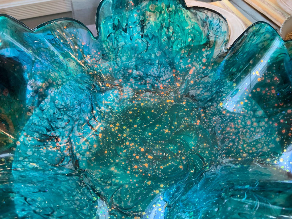 Cyan Ocean Resin Bowl – Coastal Blue & Green Handmade Decor - The Glossy Gift Shop