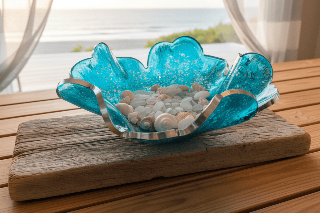 Cyan Ocean Resin Bowl – Coastal Blue & Green Handmade Decor - The Glossy Gift Shop