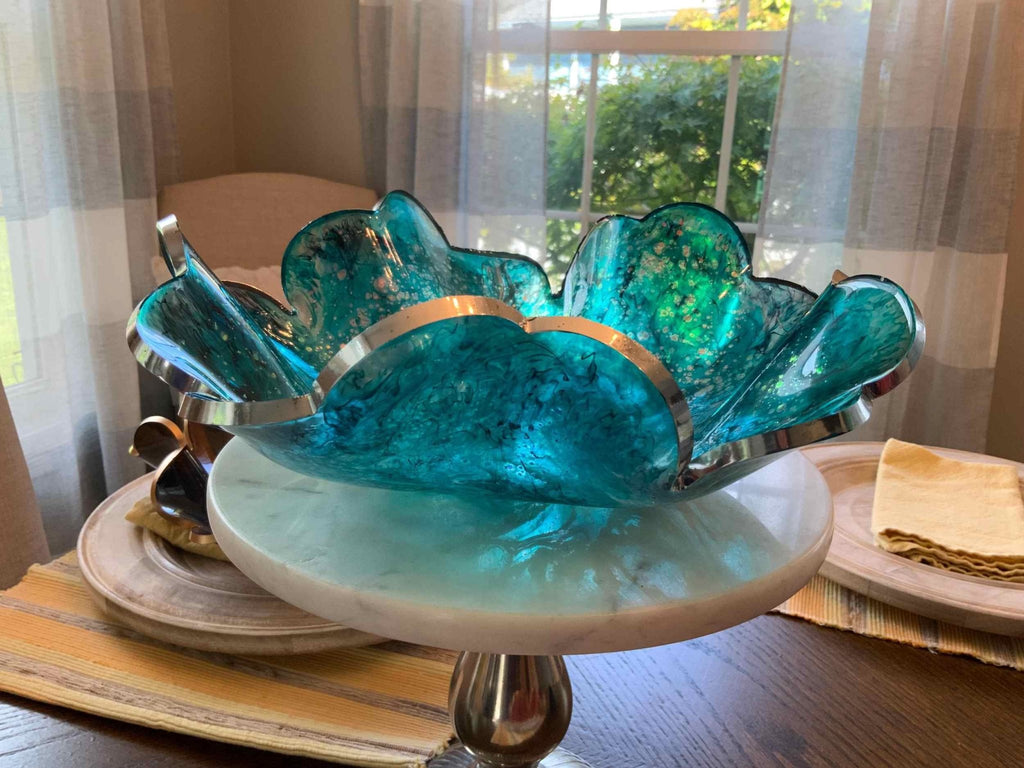 Cyan Ocean Resin Bowl – Coastal Blue & Green Handmade Decor - The Glossy Gift Shop