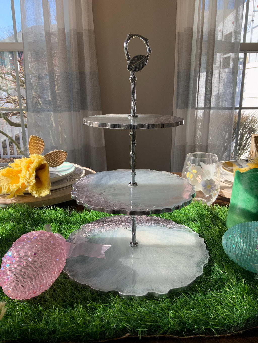 3 Tier Pink Crystal Serving Tray