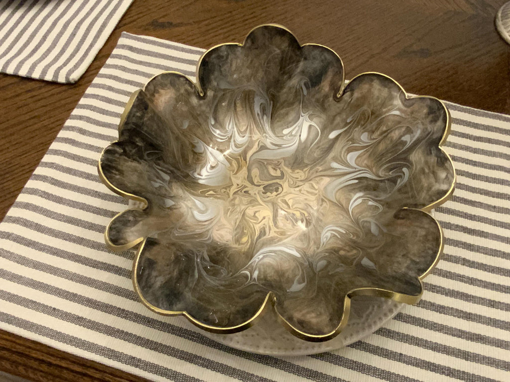 Resin Silver and Gold Swirl Decorative Bowl