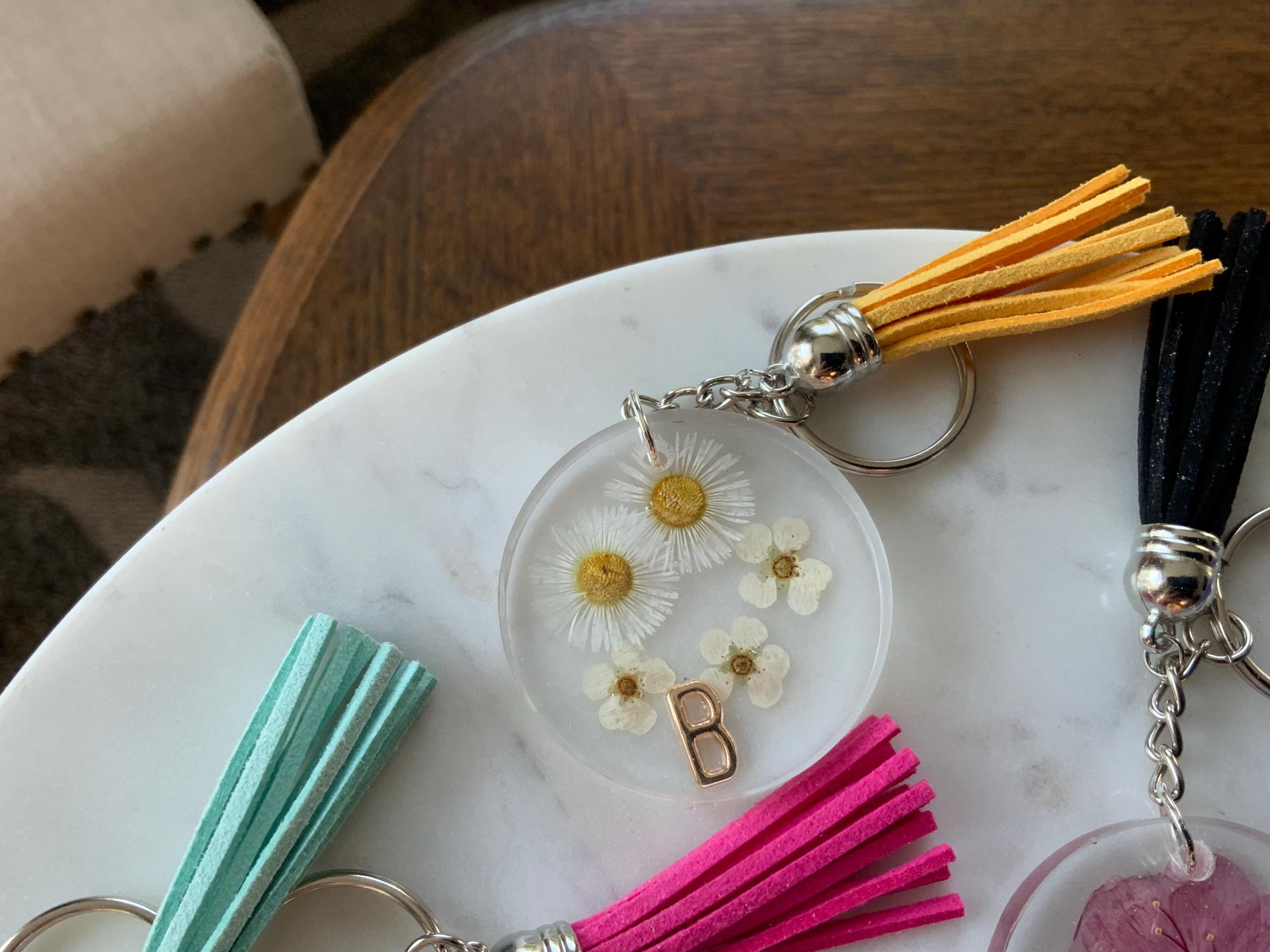 Personalized Initial Pocketbook Charm: Floral Design & Tassel