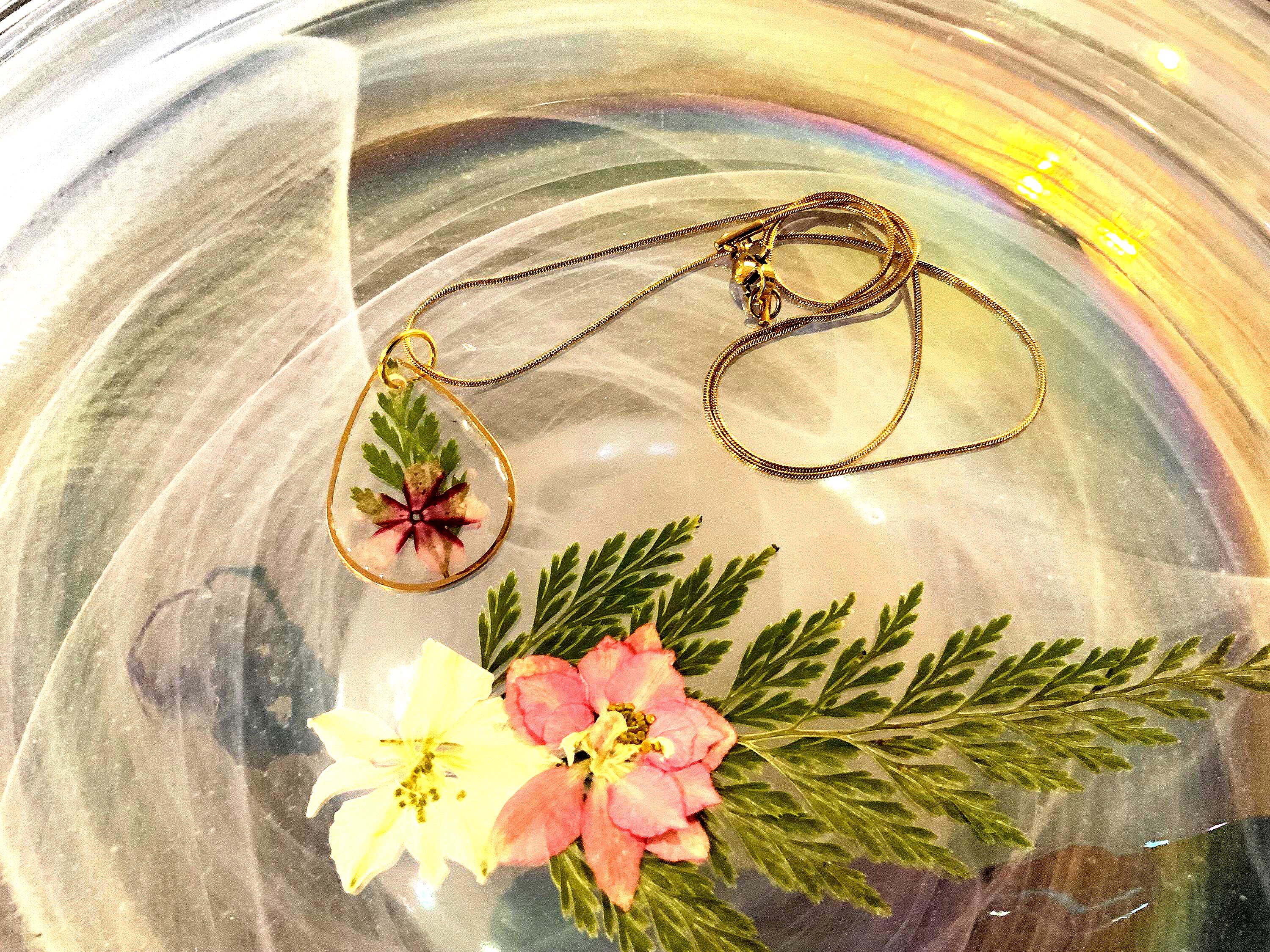 Purple  Flower Teardrop Pendant