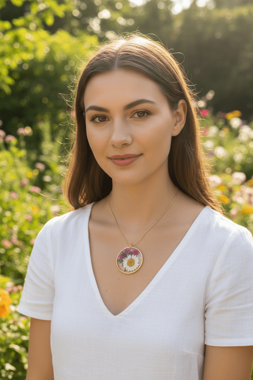 Daisy & Hot Pink Resin Pendant Necklace – Pressed Flower Jewelry - The Glossy Gift Shop