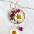 Daisy & Hot Pink Resin Pendant Necklace – Pressed Flower Jewelry - The Glossy Gift Shop