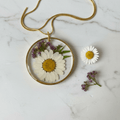 Daisy & Purple Flower Resin Pendant Necklace – Handmade Floral Jewelry - The Glossy Gift Shop