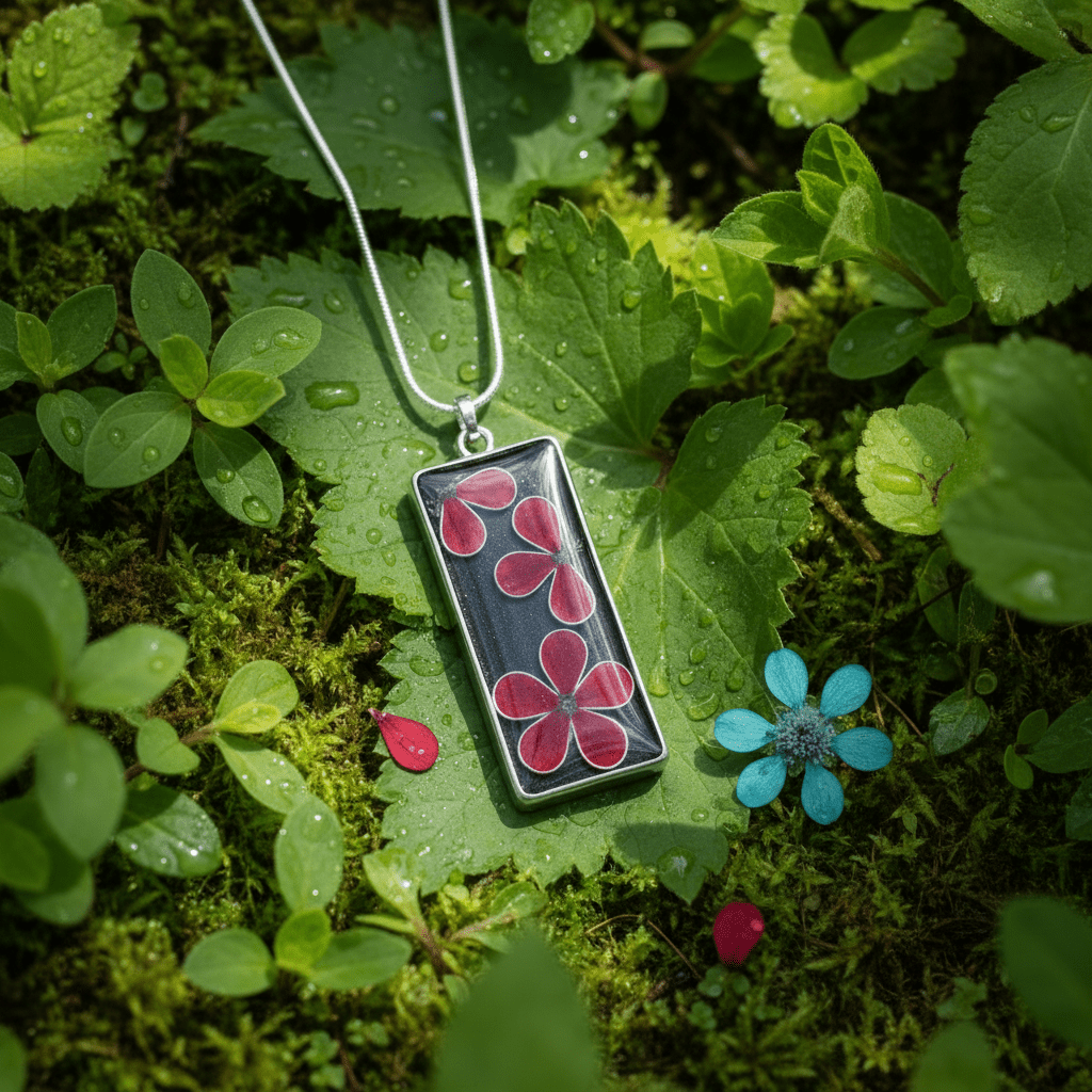Daisy Resin Bar Necklace – Colorful Floral Pendant - The Glossy Gift Shop
