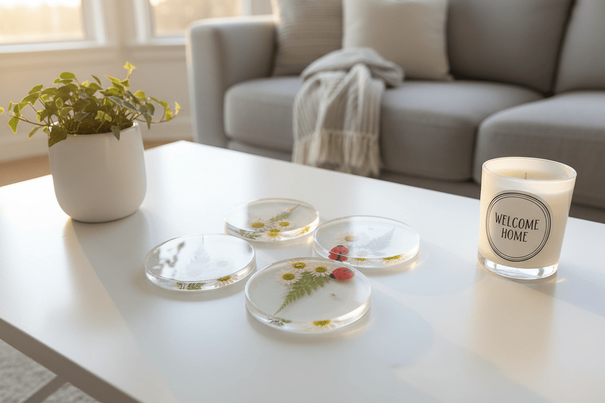 Daisy Resin Coasters – Handmade Set of 4 - The Glossy Gift Shop