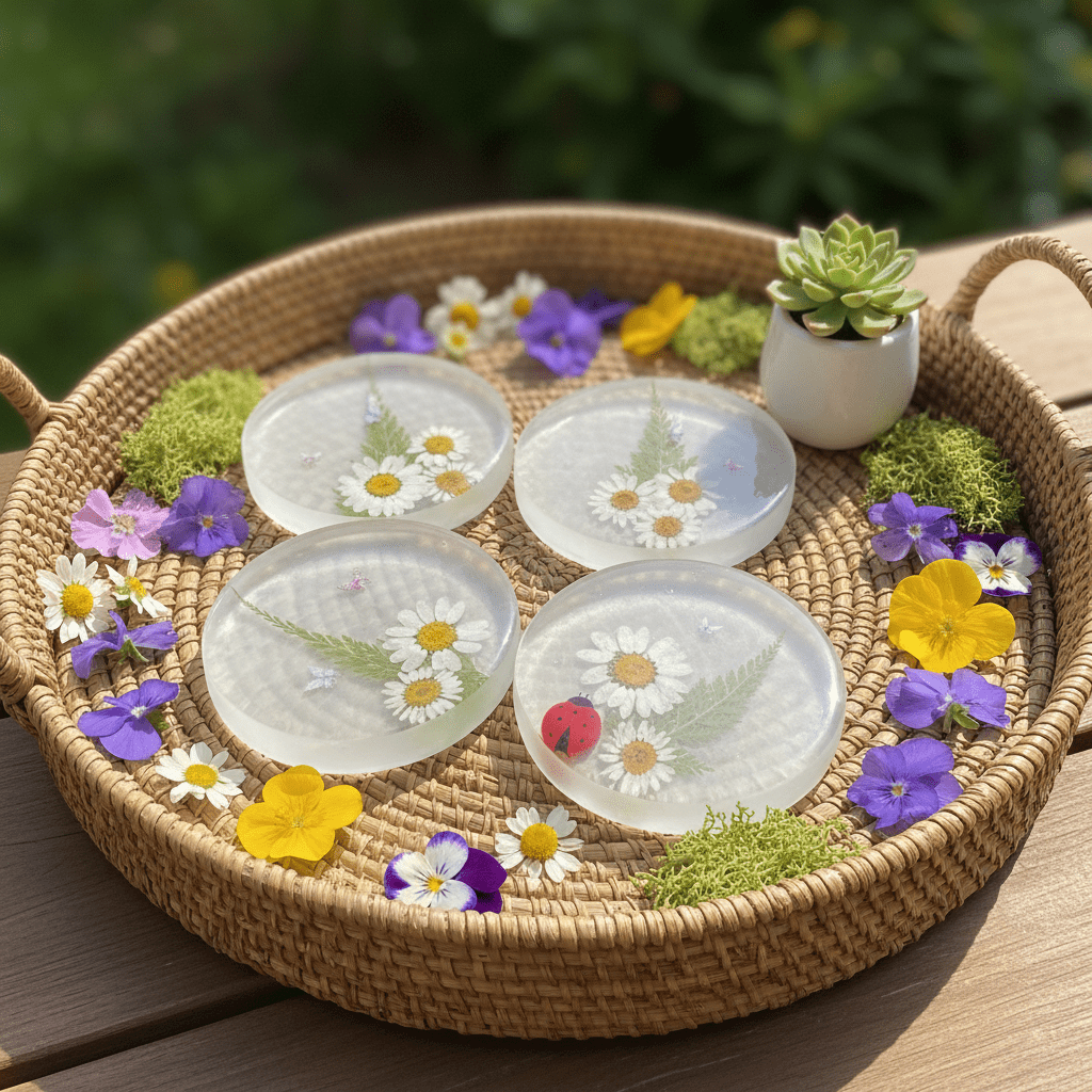 Daisy Resin Coasters – Handmade Set of 4 - The Glossy Gift Shop