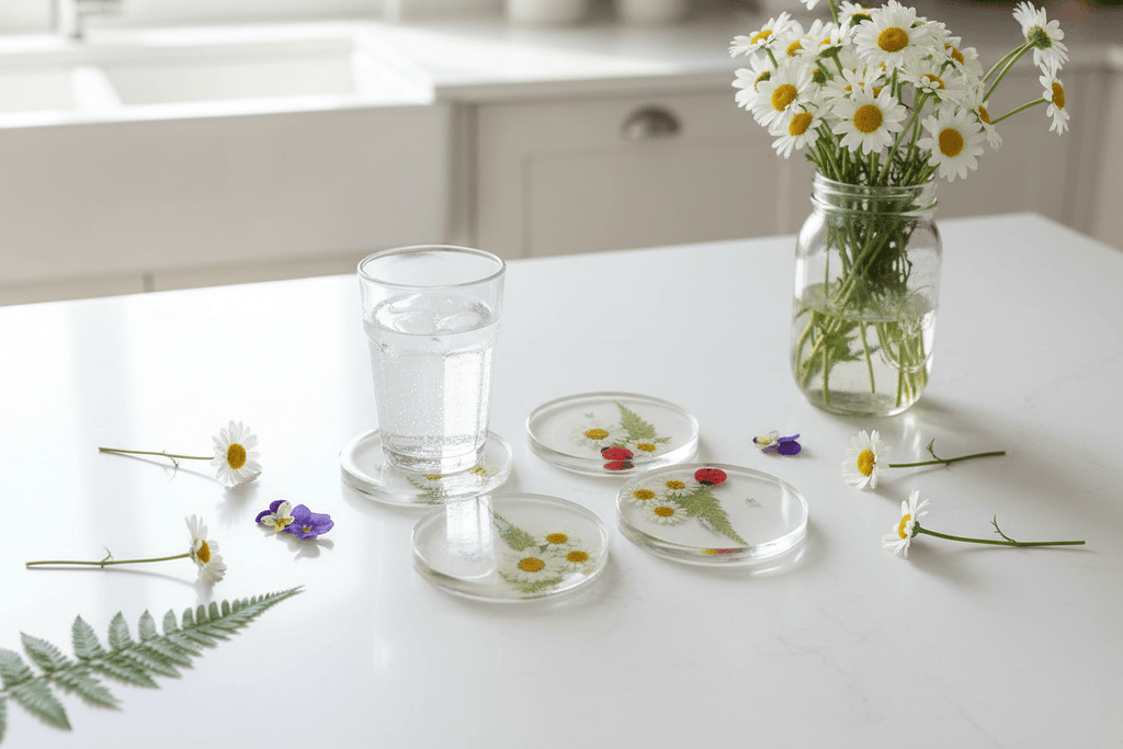 Daisy Resin Coasters – Handmade Set of 4 - The Glossy Gift Shop