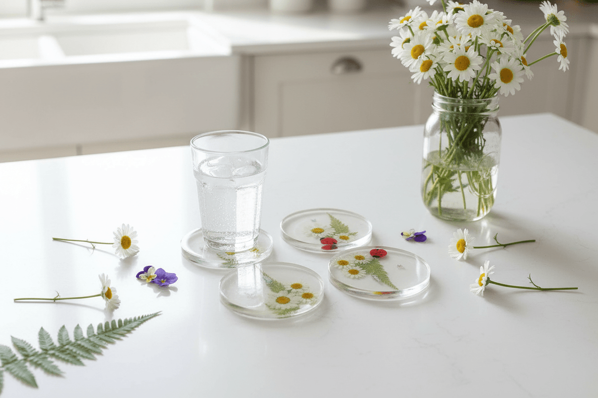 Daisy Resin Coasters – Handmade Set of 4 - The Glossy Gift Shop